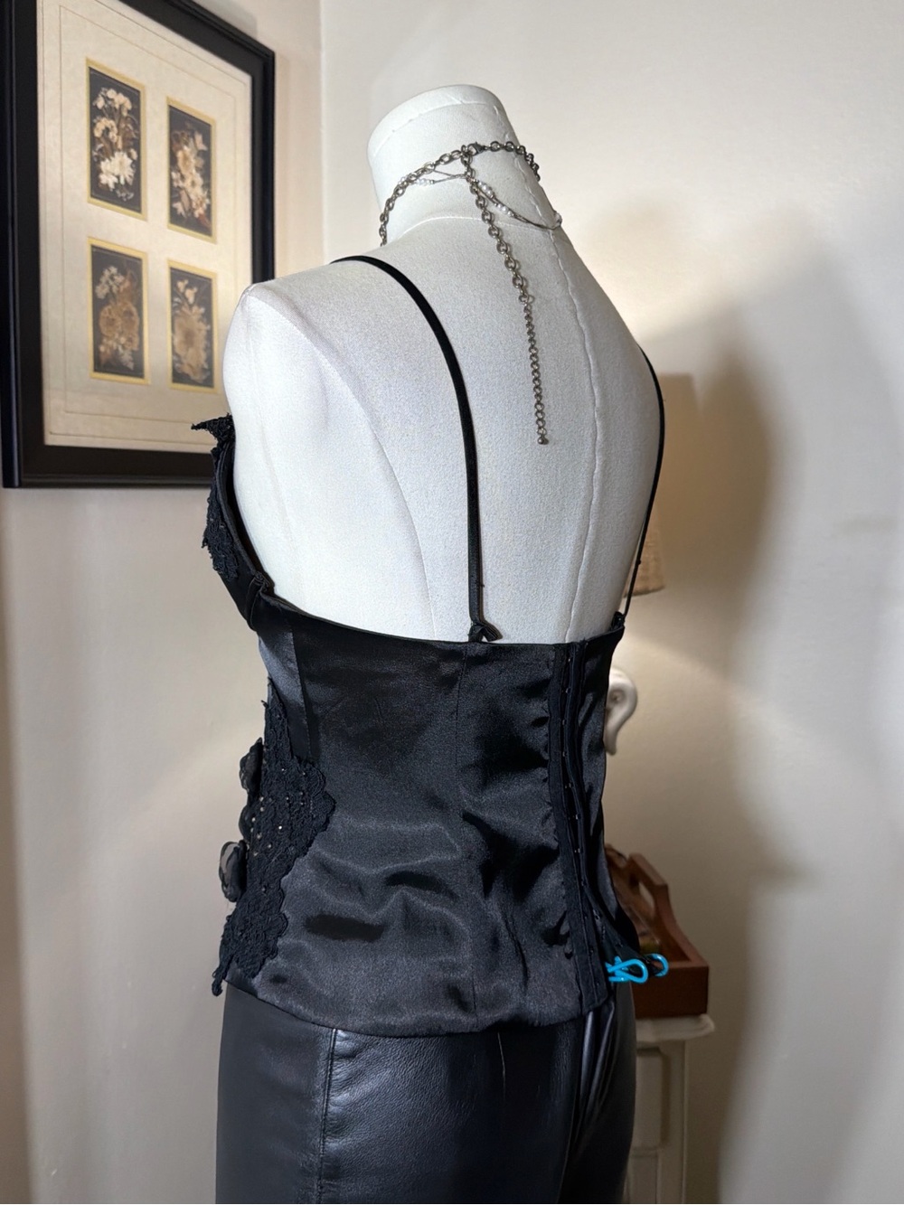 Y2K Celo Jeans Black Beaded Lace Satin Corset Camisole Top - Picture 3 of 4